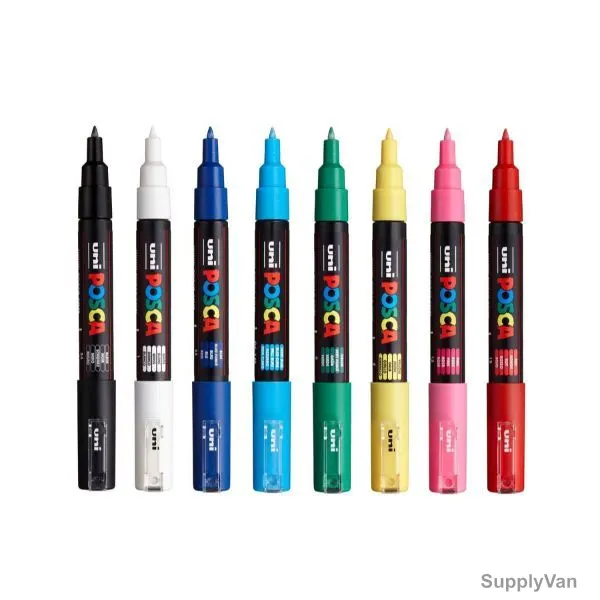 Uni-Ball Posca Marker, PC1M-08C, 0.7MM Tip Size, Assorted Colors, 8 Pcs/Set