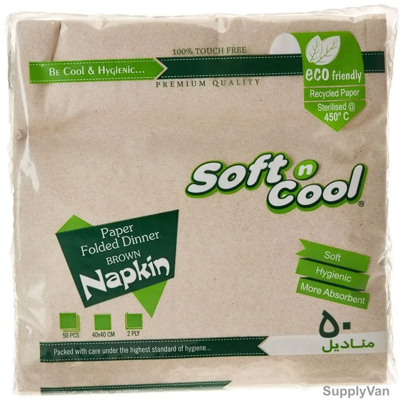 Soft n Cool Paper Folded Dinner Napkin, NAPKIN4040B, 40CM Length x 40CM Width, Brown, 50 Sheets/Pack