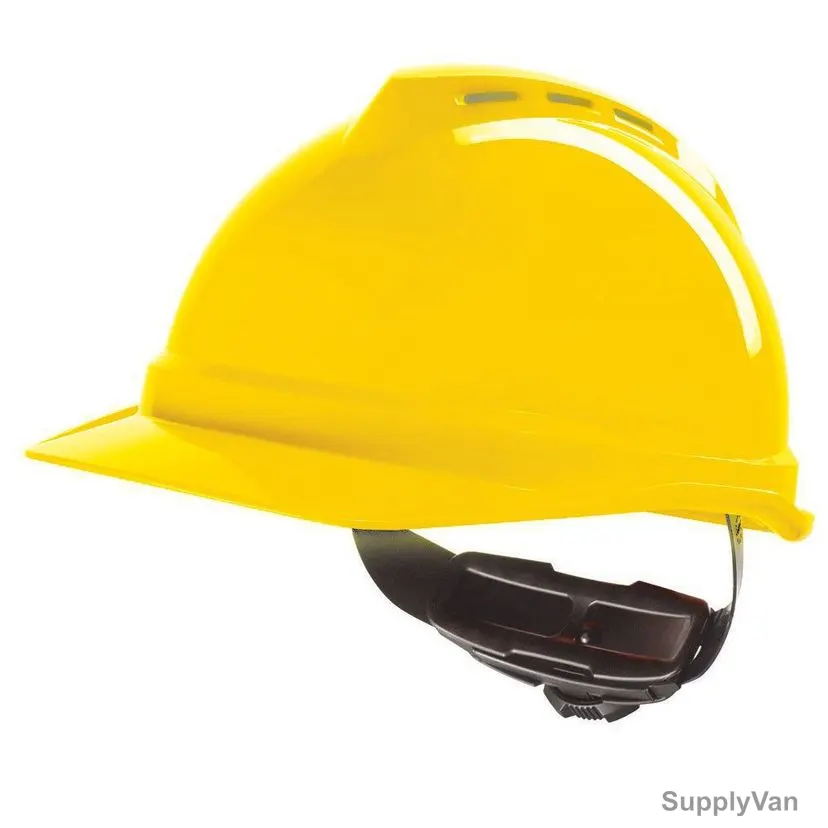 MSA Vented Safety Helmet With Ratchet Suspension, Polyethylene, Yellow