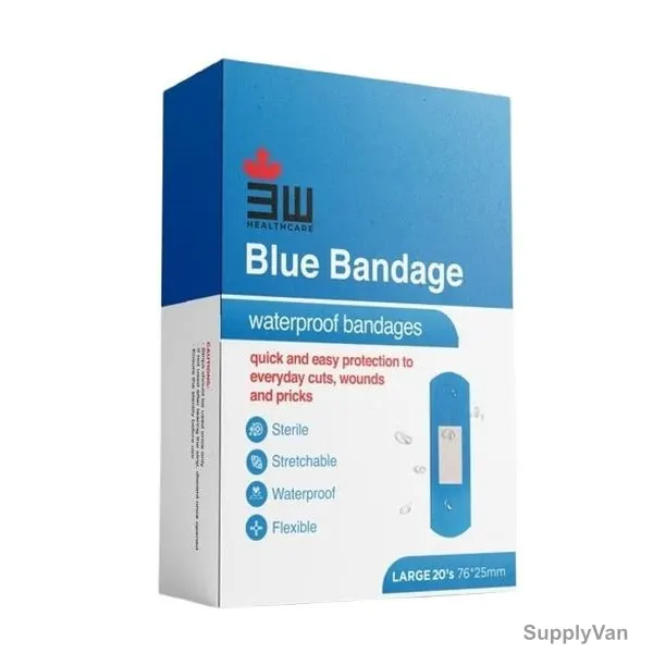 3W Waterproof Bandage, 3WM-NO-142, L, 25MM Width x 76MM Length, Blue, 20 Pcs/Pack