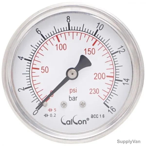 Calcon Pressure Gauge, CC10D, 63MM, 1/4 Inch, NPT, 0-16 Bar