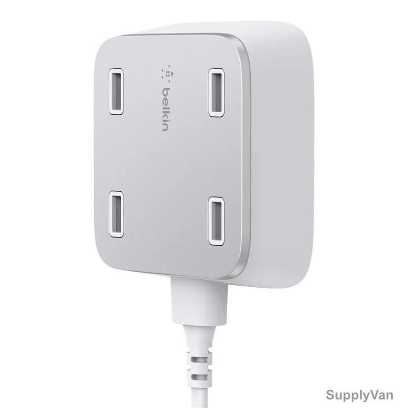 Belkin USB Charger Hub, F8M990DRWHT, RockStar, 4 Port, Silver/White — image 1
