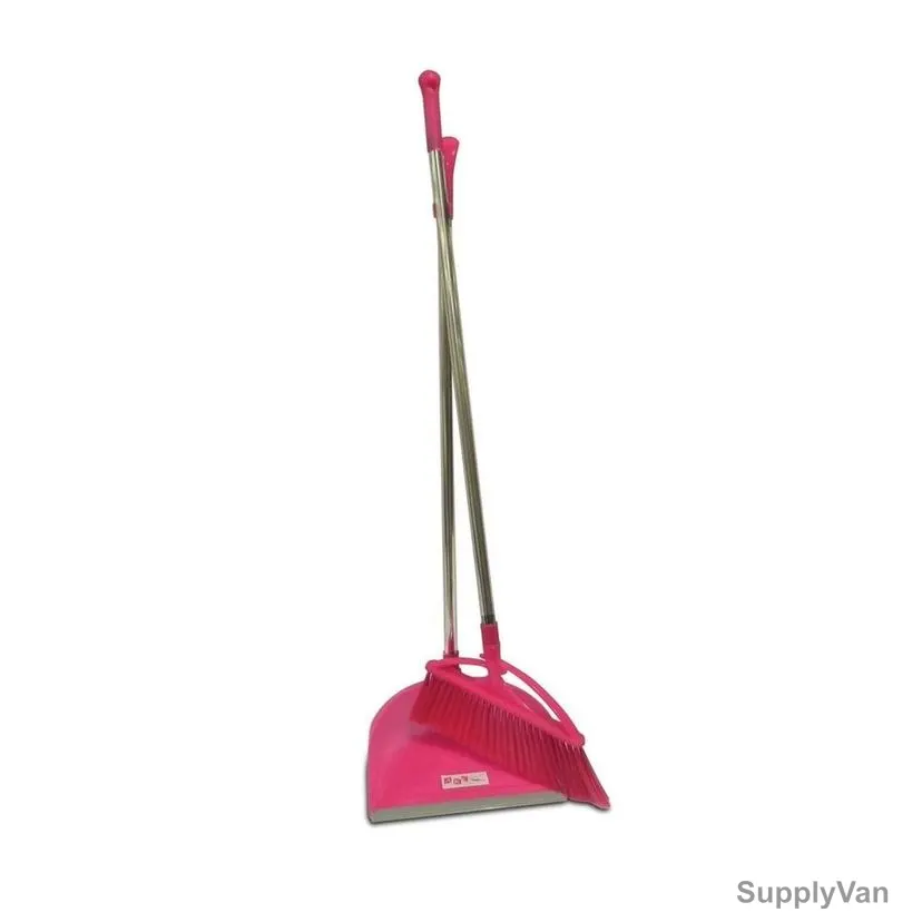 Akc Upright Broom and Dustpan Set, DP31, Plastic, Pink