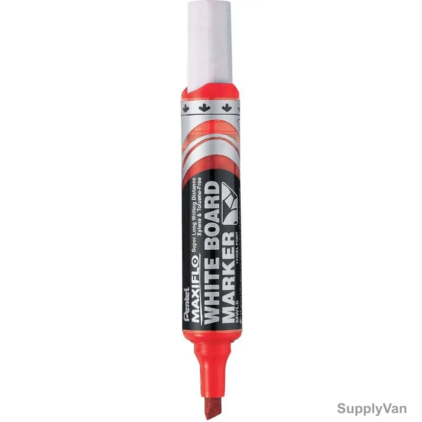 Pentel White Board Marker, PE-MWL6-B, Maxiflo, 2.0-5.7MM, Red, 12 Pcs/Pack
