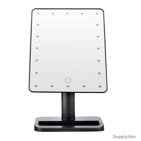 LED Touch Screen Makeup Mirror, Rectangular, 20 LED, Black