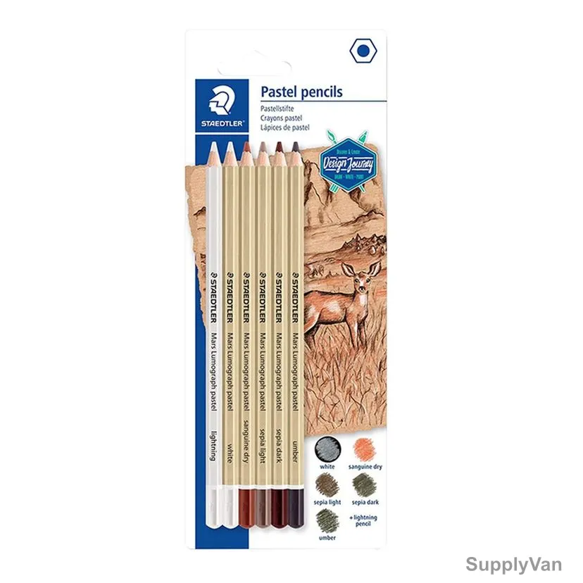 Staedtler Mars Lumograph Pastel Pencil, ST-100P-SBK6, Assorted Colors, 6 Pcs/Set