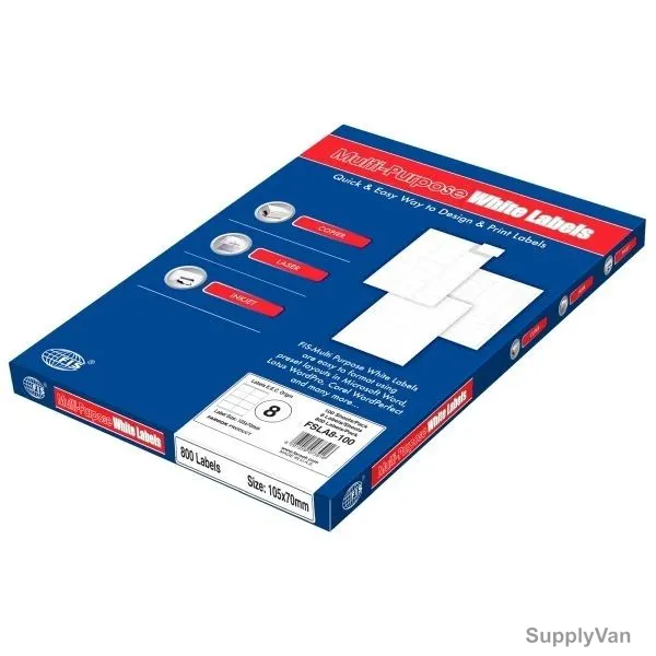 FIS Multipurpose Label, FSLA8-100, 70MM Width x 105MM Length, White, 100 Sheets/Pack
