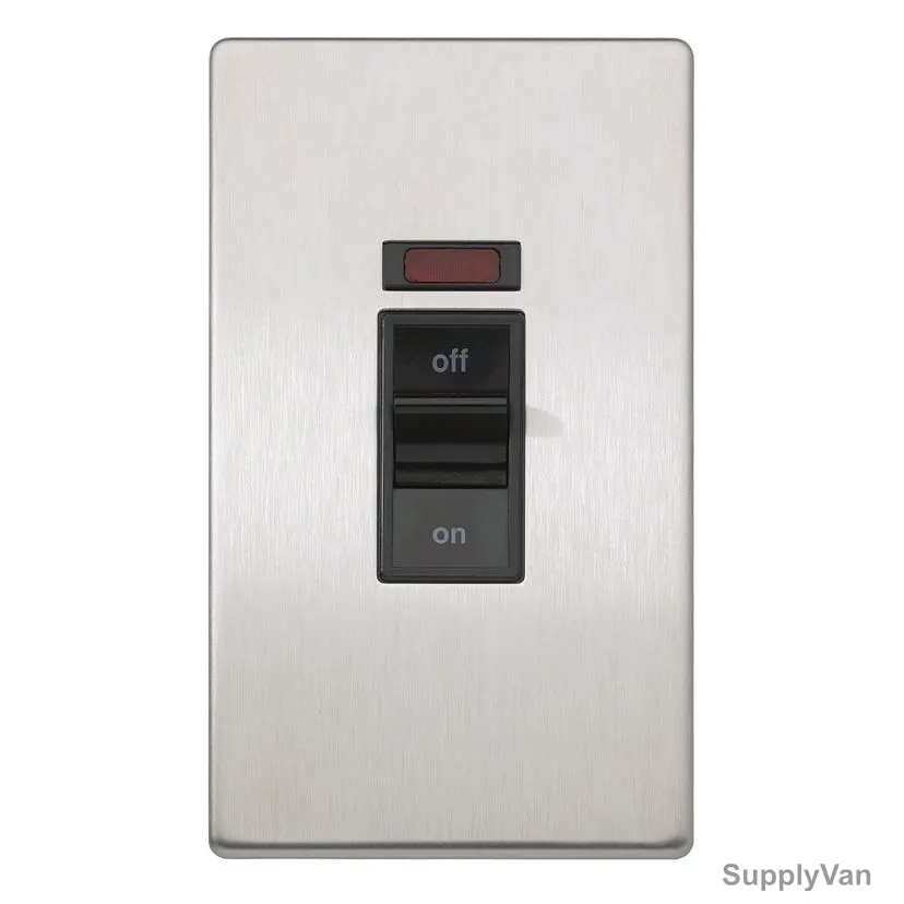Mk DP Switch With Neon, K24336BSSB, Aspect, 1 Gang, 45A, Brushed Stainless Steel