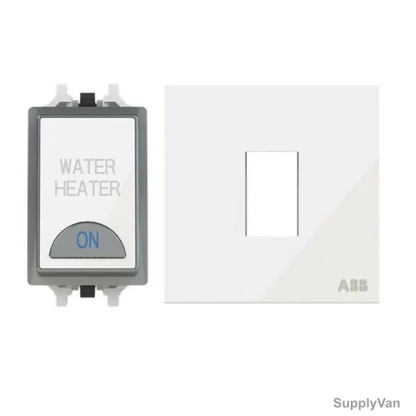 ABB Electrical Switch With LED and Rocker Switch Frame, AMD10920-WG+AMD5120-WG, Millenium, 1 Gang, 1 Way, 20A, White Glass — image 1