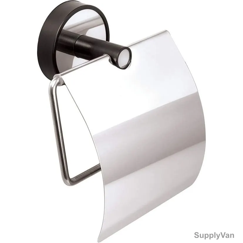 Kapitan Toilet Roll Holder With Cover, 64-03, Optimo, Stainless Steel/ABS, Polished, Silver/Black