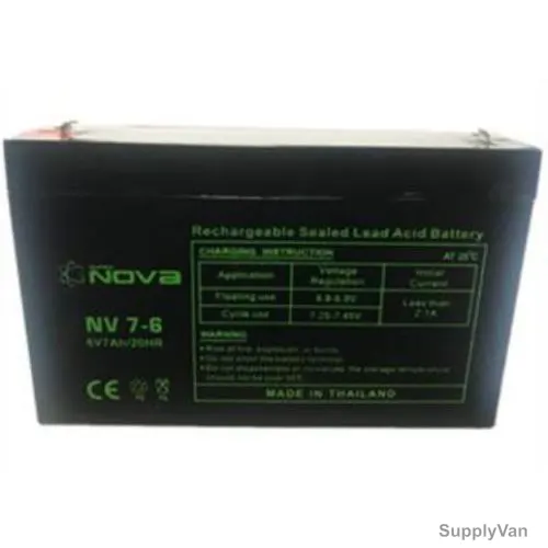 Nova Rechargeable Sealed Lead Acid Battery, NV7-6, 6V, 7Ah/20Hrs