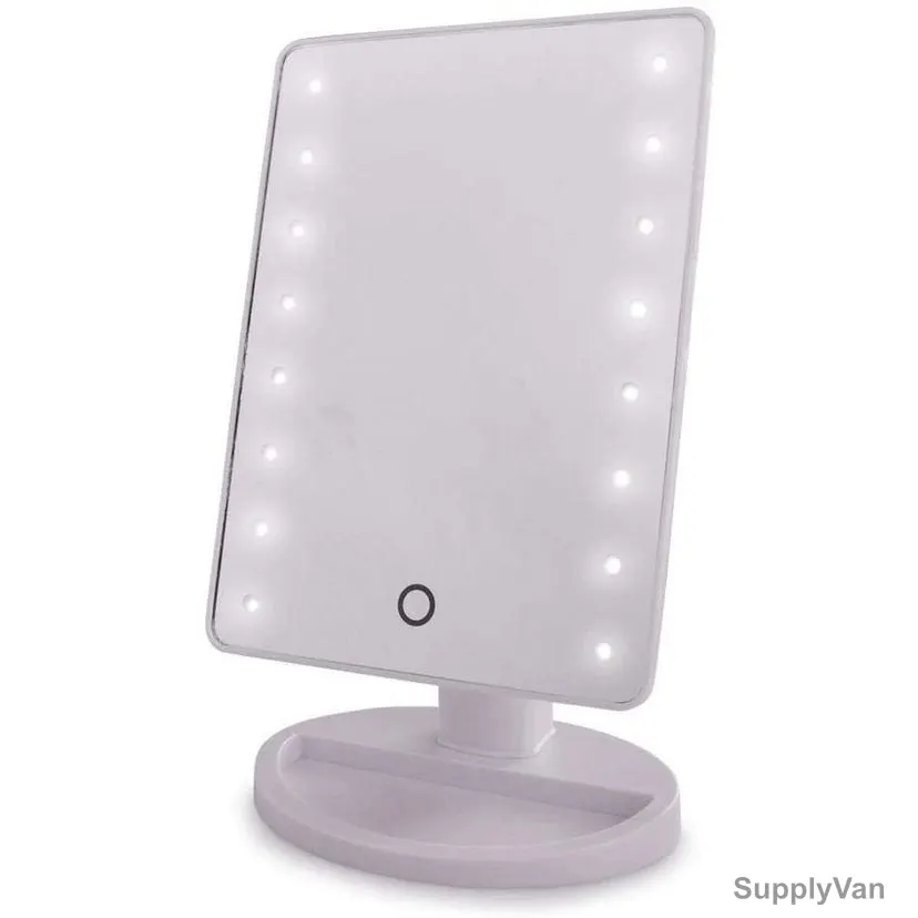 Pedestal Makeup Mirror, Rectangular, 16 LED, White