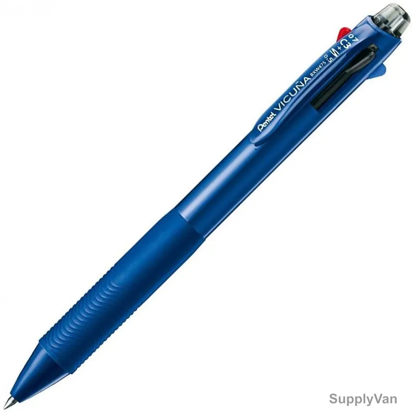 Pentel Vicuna 3 Color Ball Point Pen With 0.5MM Mechanical Pencil, PE-BXW475-C, 0.7MM Tip, Blue, 10 Pcs/Pack