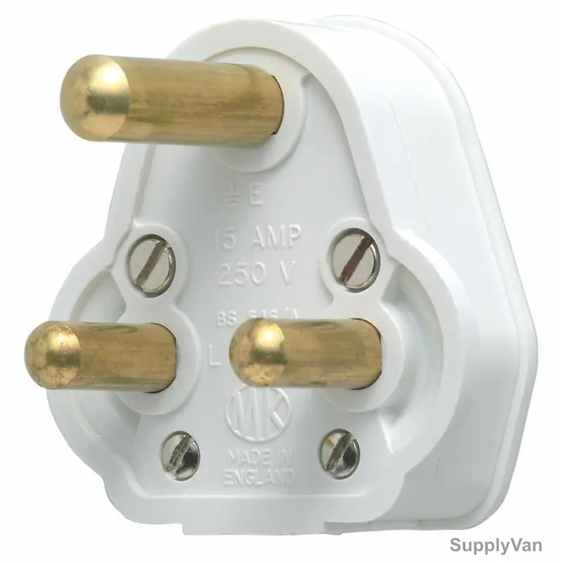 MK Round Pin Plug Adapter W/o Fuse, LOG515WHI, 3 Pin, White — image 1