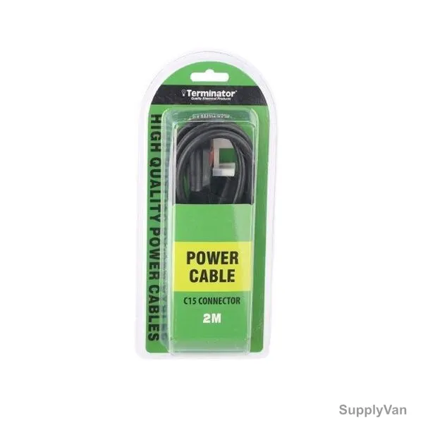 Terminator High Quality Power Cable, C15 Connector, 2 Mtrs Length, Black