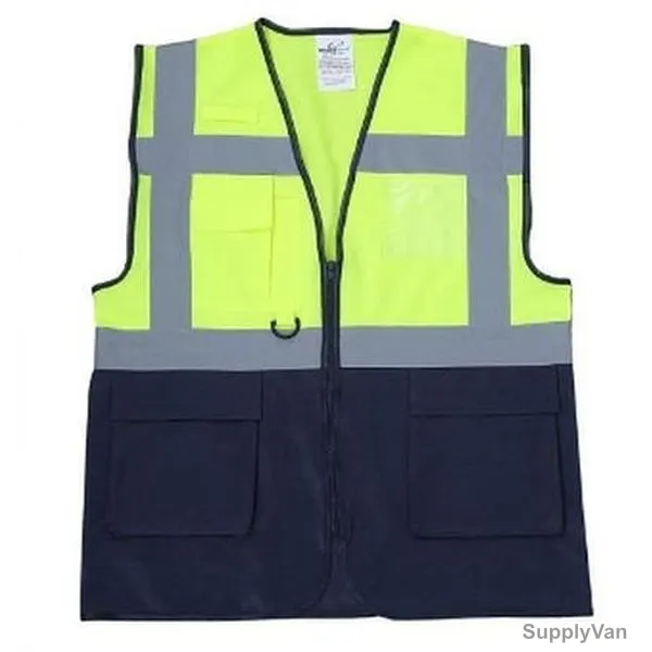 Vaultex Executive Fabric Vest With 5 Pockets, ANS, 100% Polyester, 170 GSM, 2XL, Yellow/Navy Blue — image 1