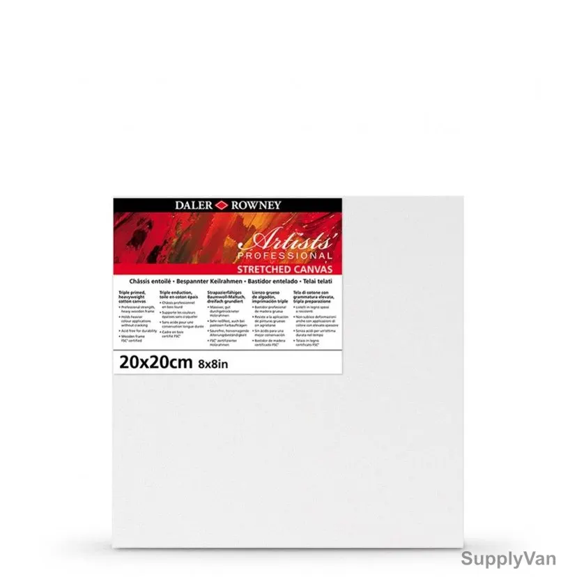 Daler Rowney Premium Stretched Canvas, 512182525, 350 GSM, Square, 25 x 25CM, White