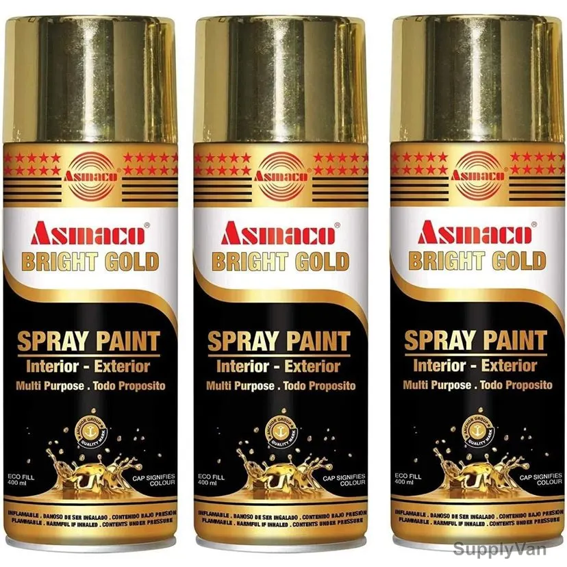 Asmaco All Purpose Interior and Exterior Spray Paint, 400ML, Bright Gold, 3 Pcs/Pack