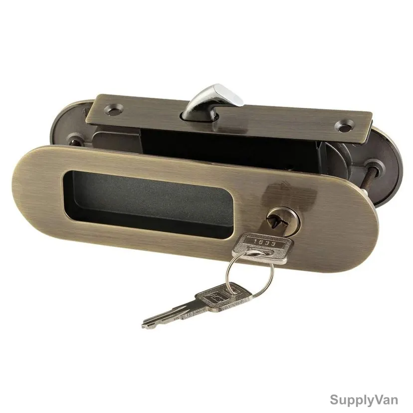 ACS Sliding Door Lock, 4502-AB, Zinc, Antique Brass