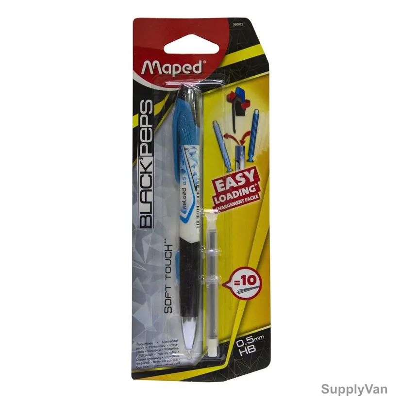 Maped Reload Mechanical Pencil With Lead, MD-560012, Black'Peps, 0.5MM Tip Size, Blue, 2 Pcs/Set