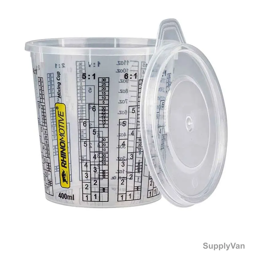 Rhinomotive Expert Paint Mixing Cup With Lid, R1404, 400ML, Plastic, Clear, 200 Pcs/Pack — image 1