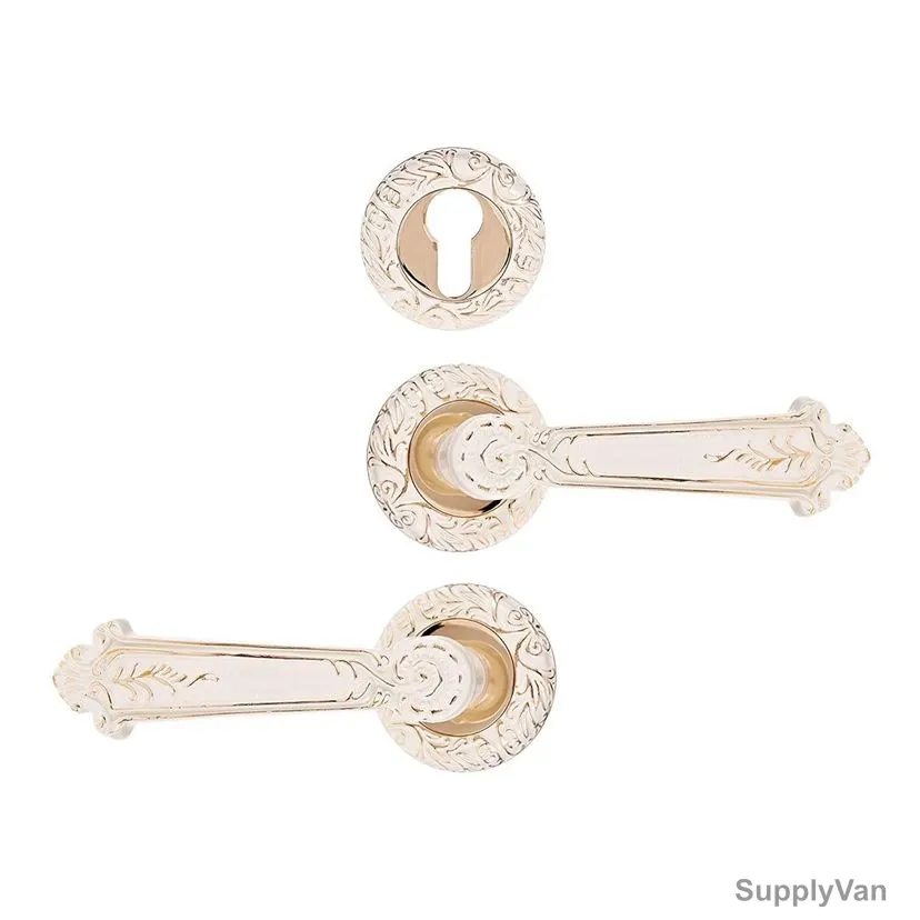 ACS Rose Door Handle With Key Hole, Z09-AA48-IVORY-GP, White and Gold