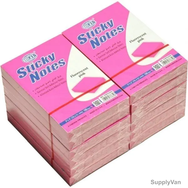 FIS Sticky Notes Set, FSPO32FPI, 100 Sheets, 3 x 2 Inch, Fluorescent Pink, PK12