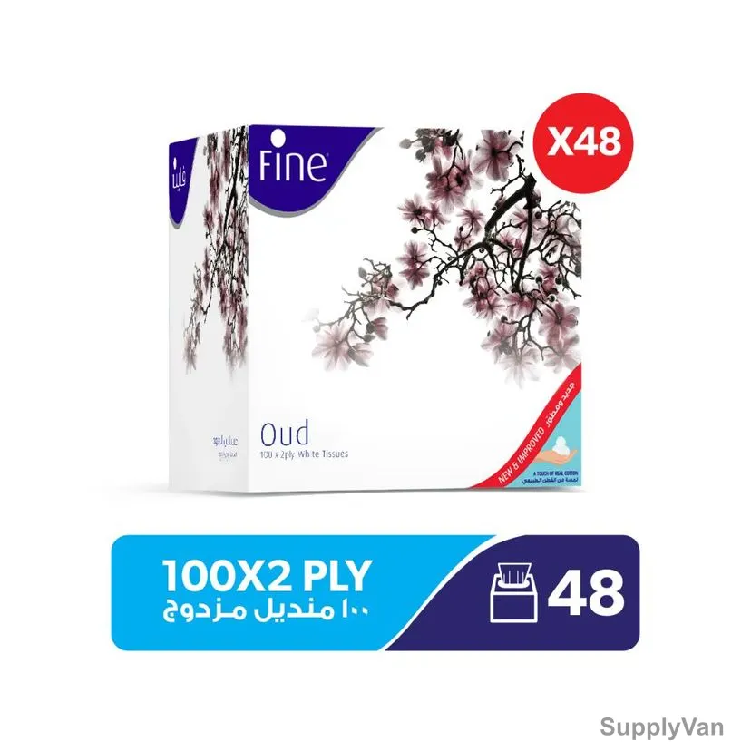 Fine Facial Tissue, Oud Scented, 100 Sheets x 2 Ply, White, PK48