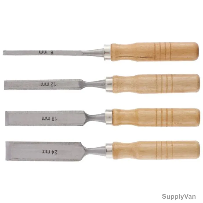 Sparta Flat Chisel Set With Wooden Handle, 242405, Carbon Steel/Wood, 4 Pcs/Set