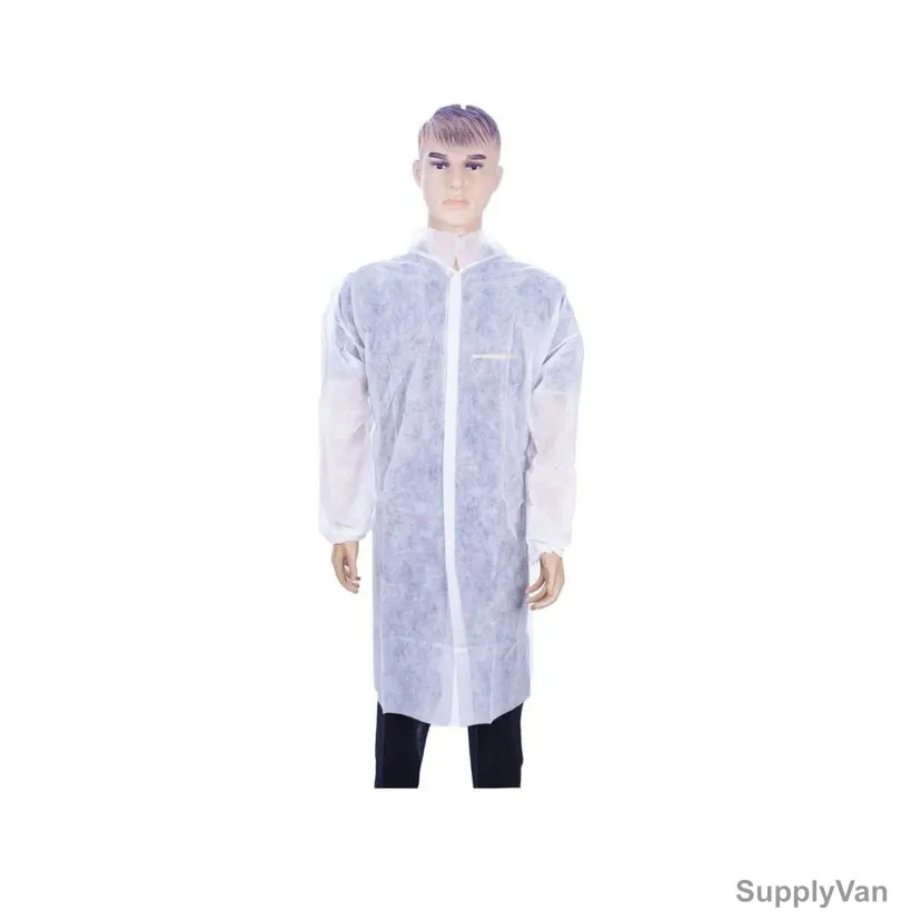 Hotpack Non Woven Visitor Coat, NWVC, Polypropylene, L, White, 50 Pcs/Carton — image 1