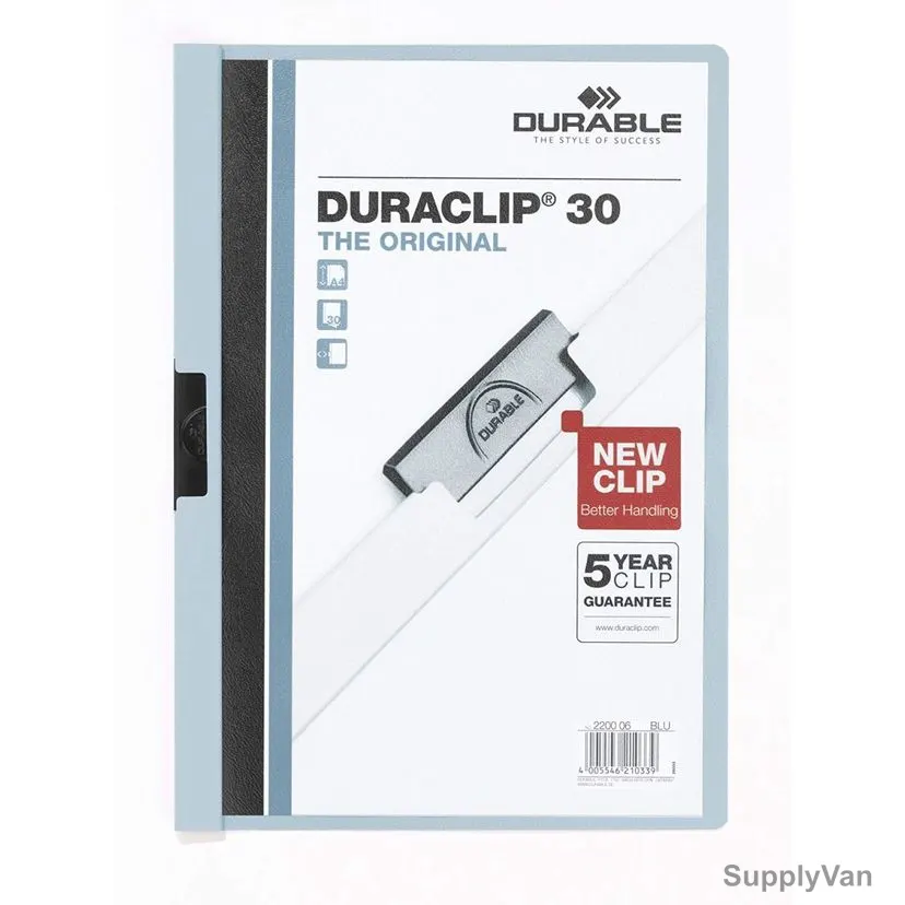 Durable Clip File Folder, 2200LB, Duraclip, A4, 30 Sheets, Light Blue, 25 Pcs/Box