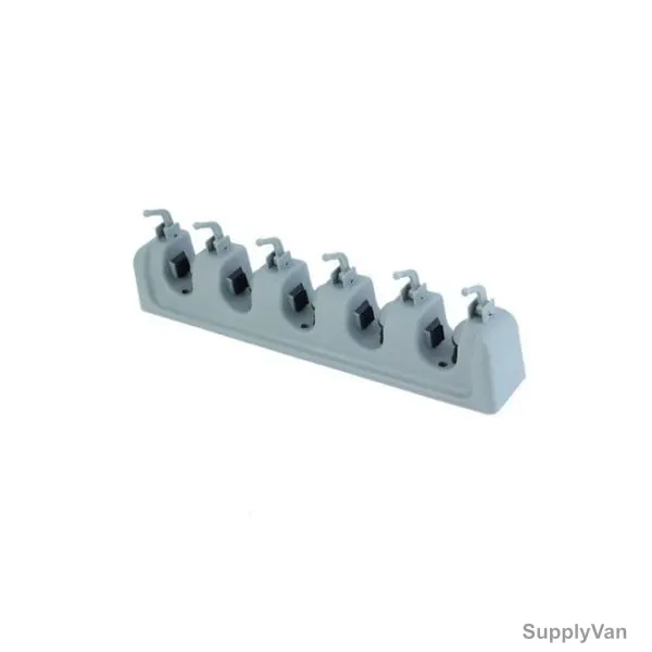 Mop and Broom Holder, Wall Mounted, 5 Position, 6 Hook, Grey