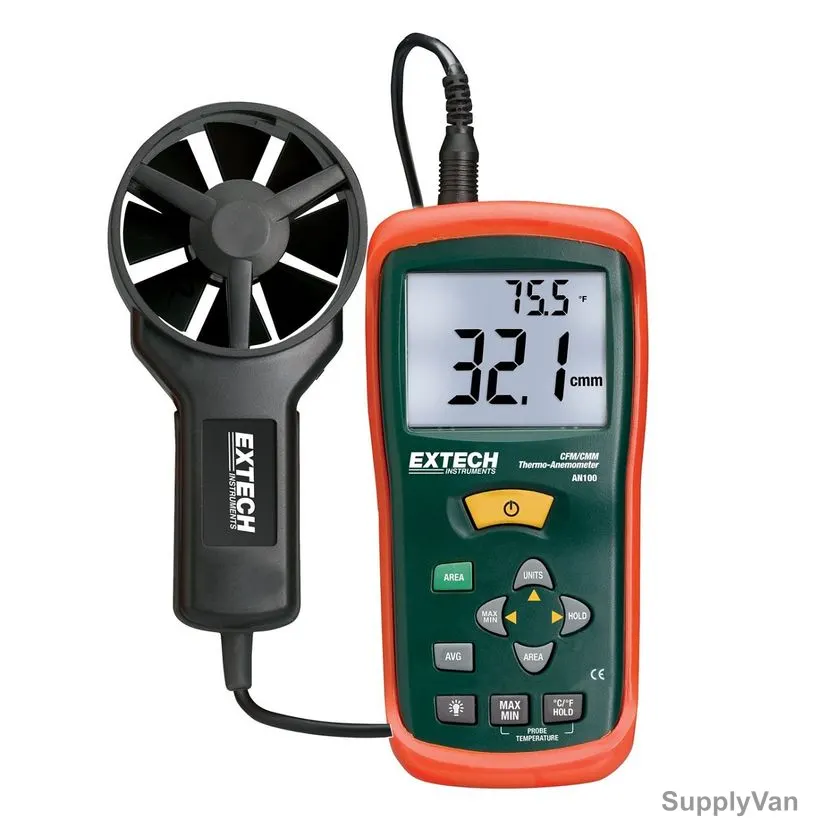 Extech CFM/CMM Mini Thermo-Anemometer, AN100, 0.40 to 30.00 Mtr/sec — image 1