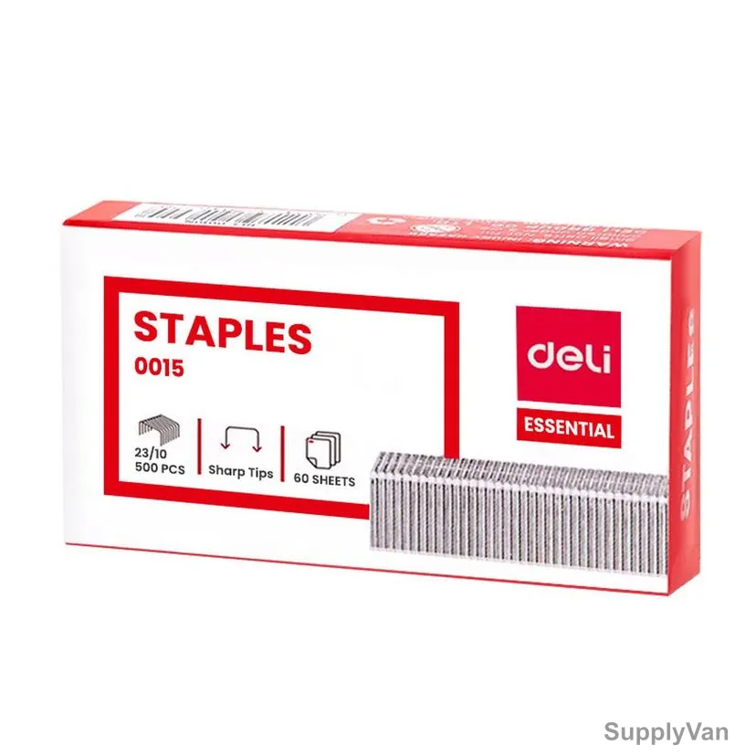 Deli Heavy Duty Staple Pin, E0015, Iron, 23/10, Zinc Plated, 500 Pcs/Pack — image 1