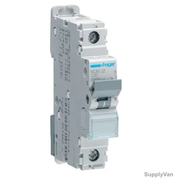 Hager Miniature Circuit Breaker, NCN132N, C Curve, 1P, 32A, 440V