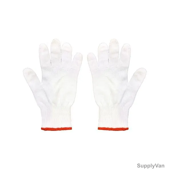 Ameriza Knitted Gloves With Overlock, A106573021, Cotton, White and Red, 12 Pcs/Pack
