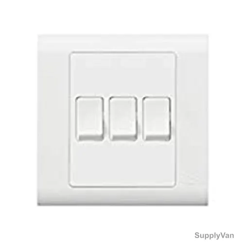 Mk Small Rocker Switch, MV4863WHI, Essential, Polycarbonate, 3 Gang, 2 Way, 10AX, White