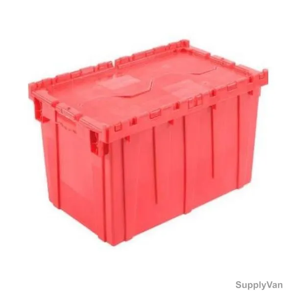 Storage Crate With Attached Lid, 416MM Height x 400MM Width x 600MM Length, 60 Ltrs Capacity, Red
