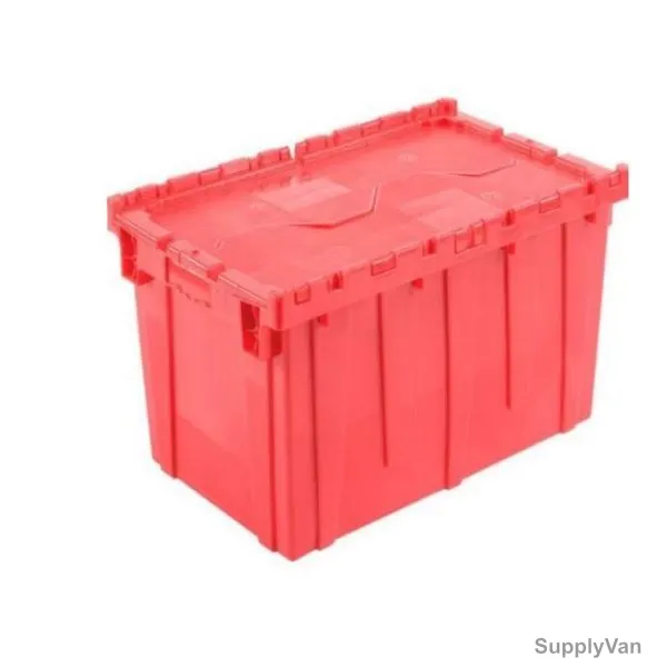 Storage Crate With Attached Lid, 516MM Height x 400MM Width x 600MM Length, 60 Ltrs Capacity, Red