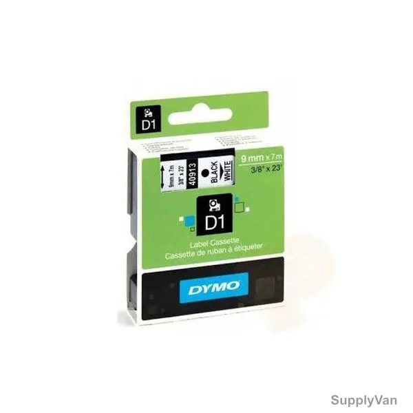 Dymo Labelling Tape Cassette, 40913, D1, 9MM x 7 Mtrs, Black on White
