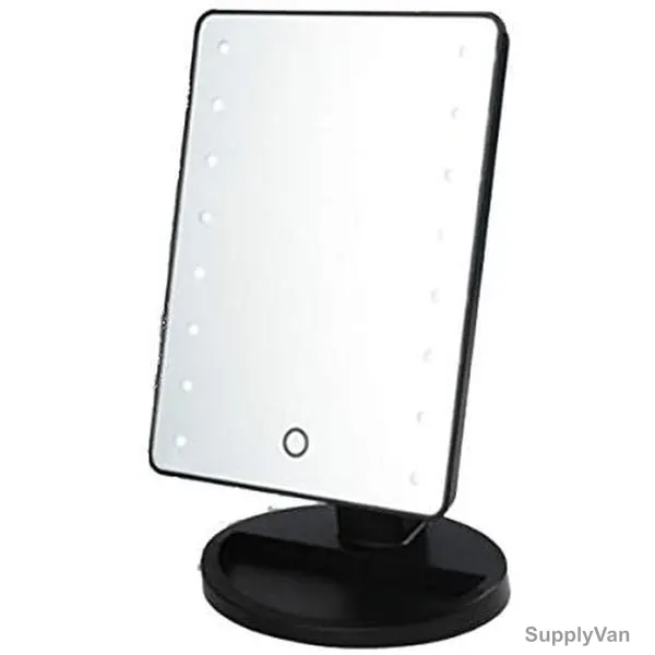 Pedestal Makeup Mirror, Rectangular, 16 LED, Black/White