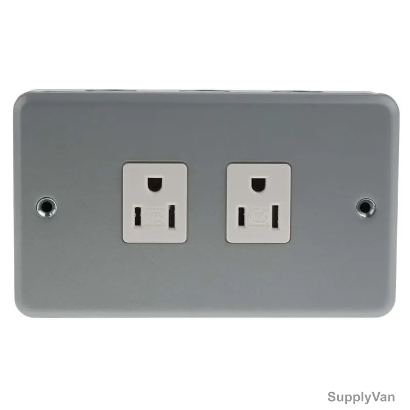 Mk Unswitched Socket, K2272ALM, Metalclad Plus, 15A, 2 Gang, Grey — image 1