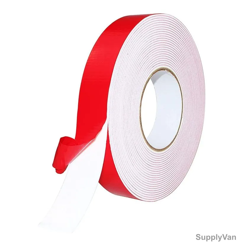 Double Side Foam Tape, 1.5MM Thk, 24MM Width x 30 Mtrs Length, White/Red