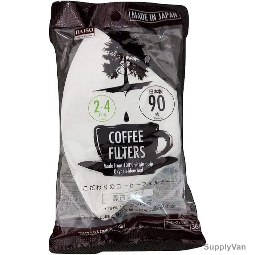 Daiso Coffee Filter Paper, 2 to 4 Cups Capacity, White, 90 Sheet/Pack