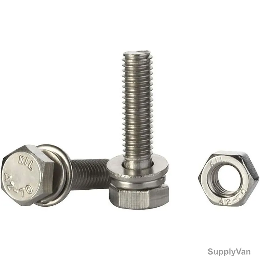 Hex Bolt With Lock Nut, Galvanized Iron, 6MM Dia x 20MM Length, 50 Pcs/Pack — image 1