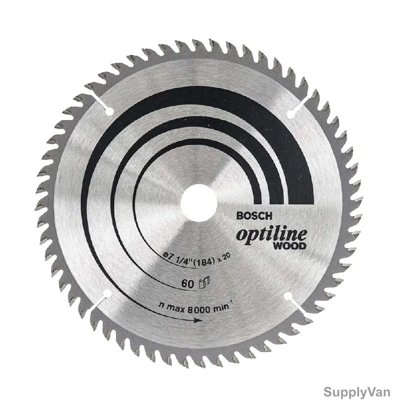 Bosch Wood Circular Saw Blade, 2608640854, TCT, 60T, 20MM Bore Dia x 184MM Dia, 5 Pcs/Pack