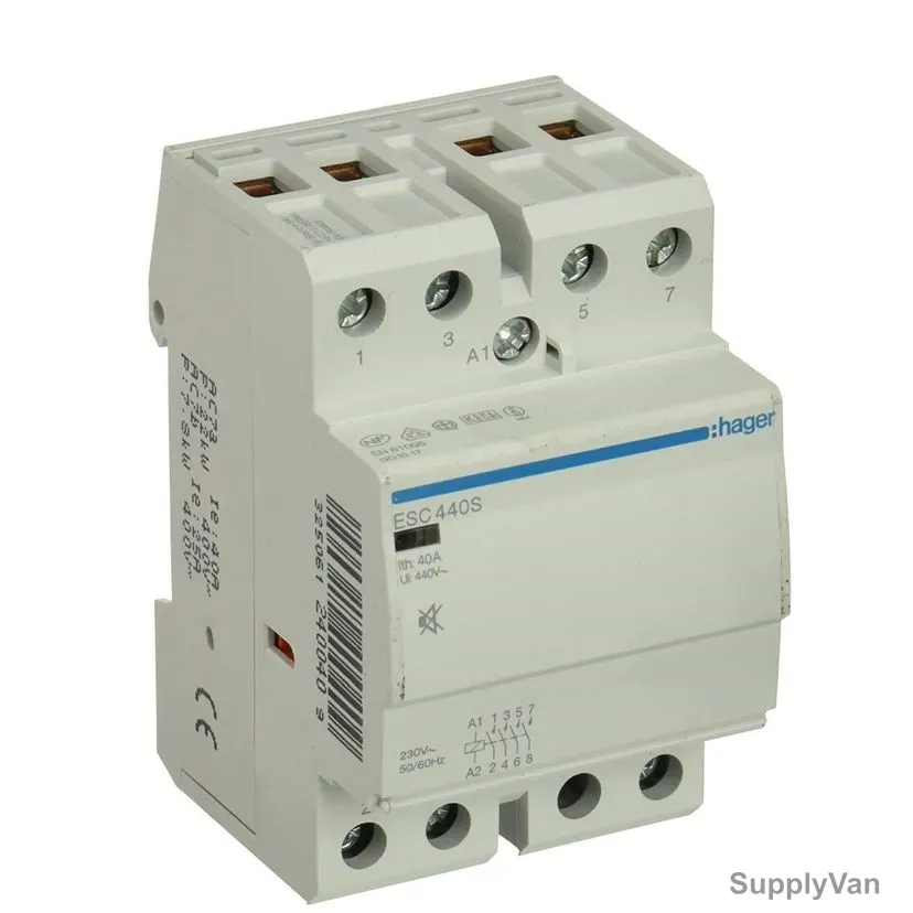 Hager Contactor, ESC440, 4P, 230V, 40A