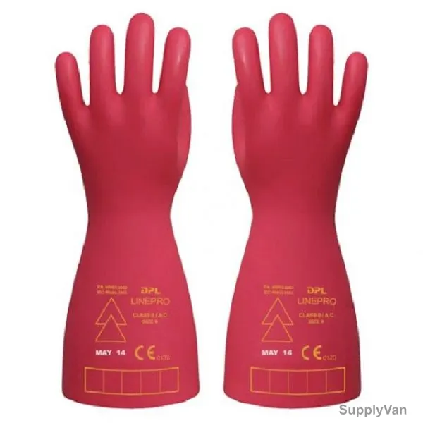 Dpl Linepro Class 0 Electrician Gloves, Natural Rubber, Size9, Red
