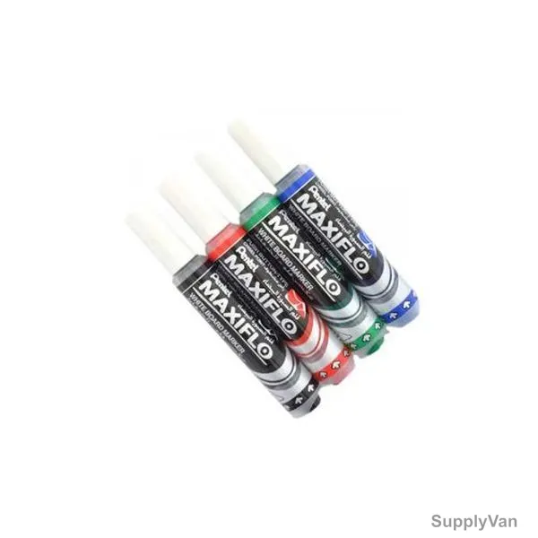 Pentel White Board Marker, PE-MWL6-04, Maxiflo, 6.2MM, Assorted Colors, 4 Pcs/Set