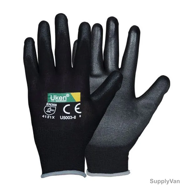 Uken Safety Gloves, U5003-8, Polyester, Black
